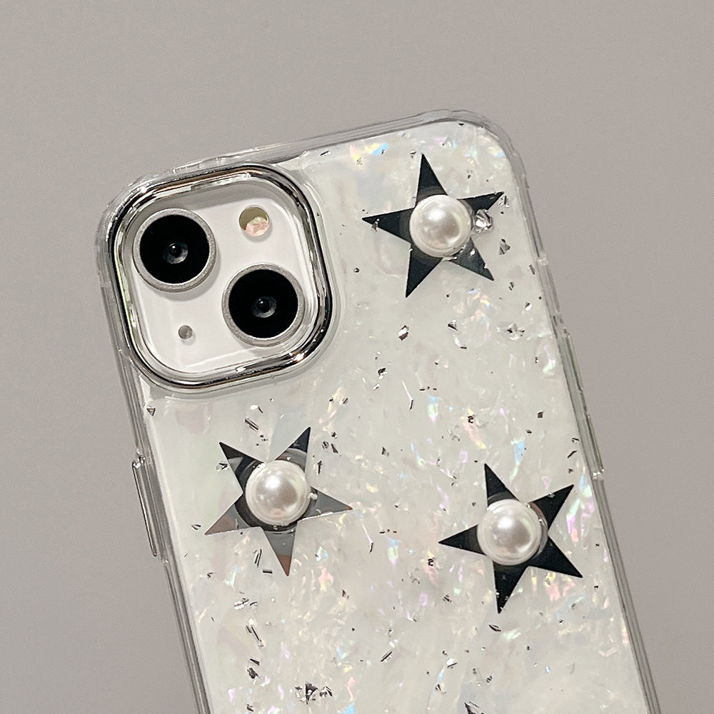 For iPhone 14 Plus Hard Acrylic+TPU Phone Shell Electroplating Phone Case with Pearl Star Decor