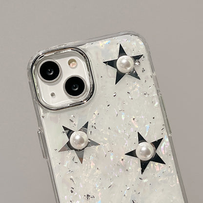 For iPhone 14 Plus Hard Acrylic+TPU Phone Shell Electroplating Phone Case with Pearl Star Decor