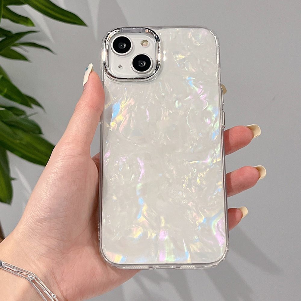 For iPhone 13 Phone Case Electroplating Fancy Colorful Shell Texture Acrylic+TPU Phone Cover