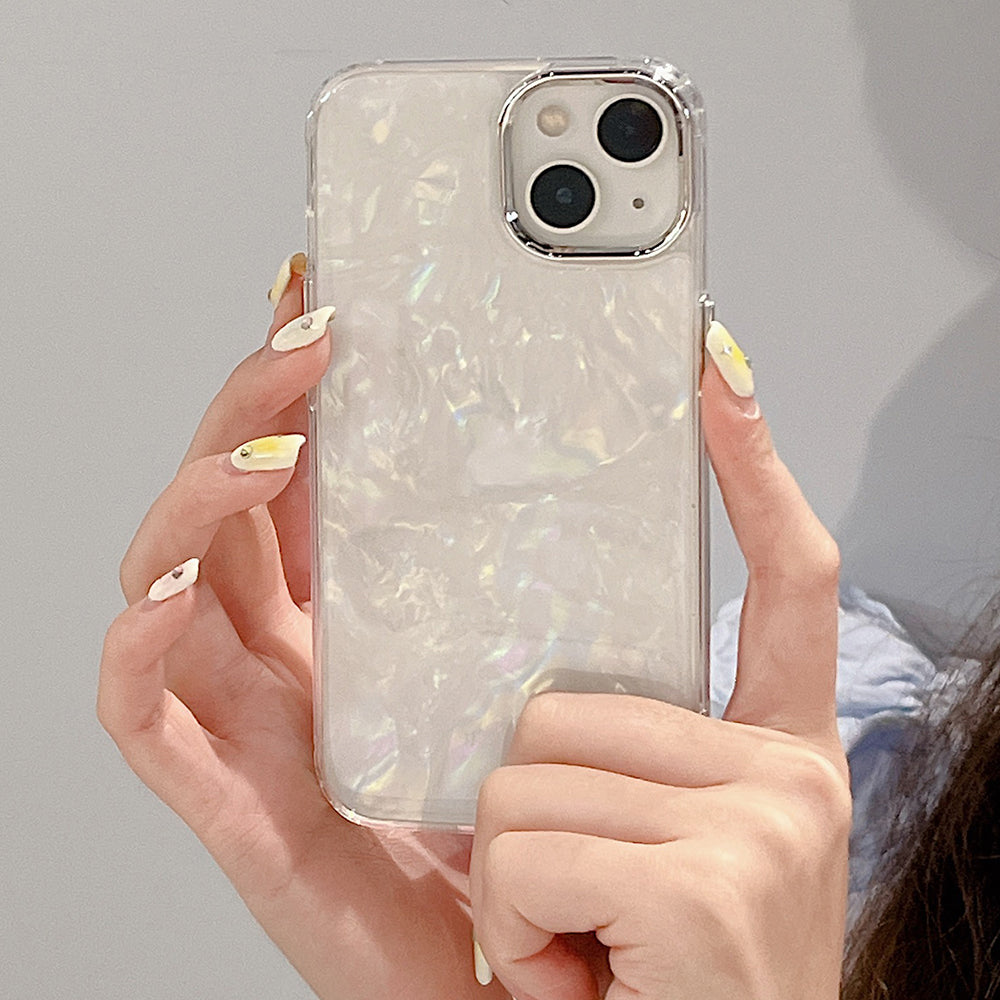 For iPhone 13 Phone Case Electroplating Fancy Colorful Shell Texture Acrylic+TPU Phone Cover