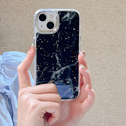 For iPhone 13 Epoxy Hard Acrylic+TPU Phone Shell Electroplating Marble Pattern Silver Foil Phone Case
