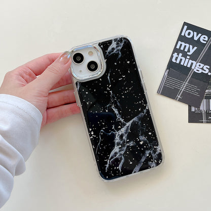 For iPhone 13 Epoxy Hard Acrylic+TPU Phone Shell Electroplating Marble Pattern Silver Foil Phone Case