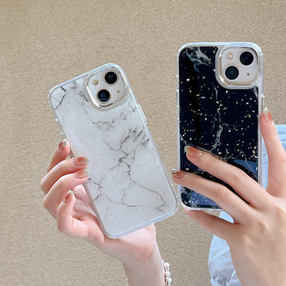 For iPhone 13 Epoxy Hard Acrylic+TPU Phone Shell Electroplating Marble Pattern Silver Foil Phone Case