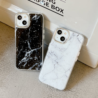 For iPhone 13 Epoxy Hard Acrylic+TPU Phone Shell Electroplating Marble Pattern Silver Foil Phone Case