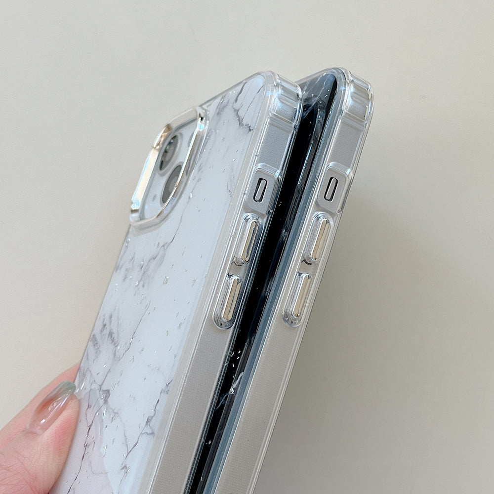 For iPhone 13 Epoxy Hard Acrylic+TPU Phone Shell Electroplating Marble Pattern Silver Foil Phone Case