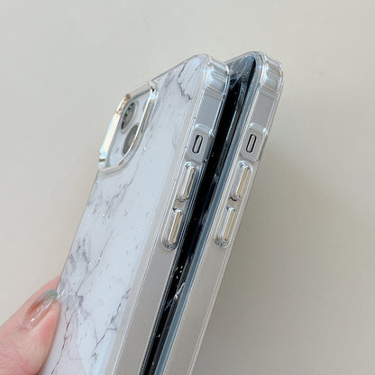 For iPhone 13 Epoxy Hard Acrylic+TPU Phone Shell Electroplating Marble Pattern Silver Foil Phone Case