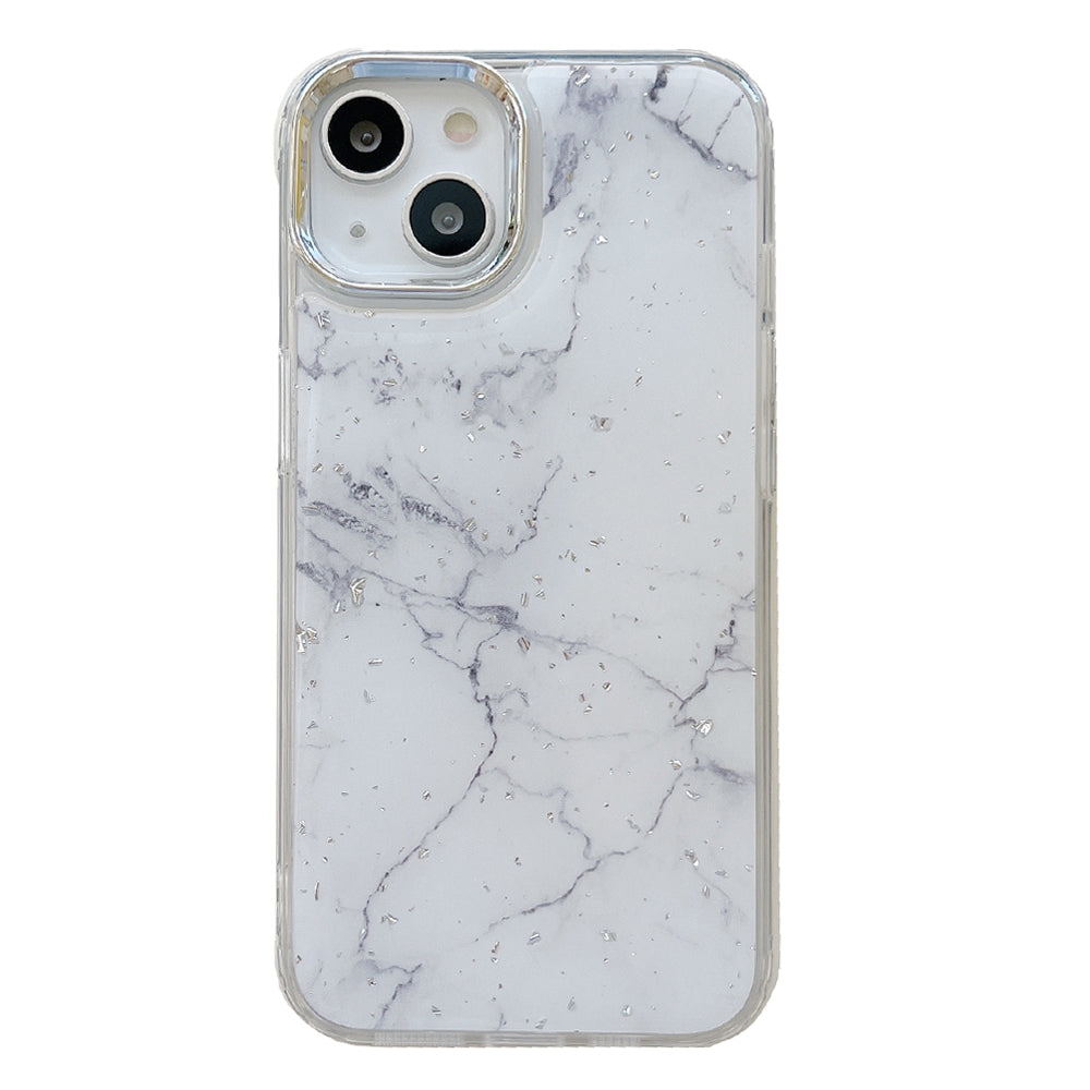For iPhone 13 Epoxy Hard Acrylic+TPU Phone Shell Electroplating Marble Pattern Silver Foil Phone Case