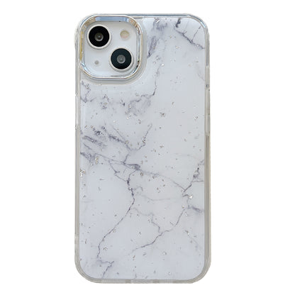 For iPhone 13 Epoxy Hard Acrylic+TPU Phone Shell Electroplating Marble Pattern Silver Foil Phone Case
