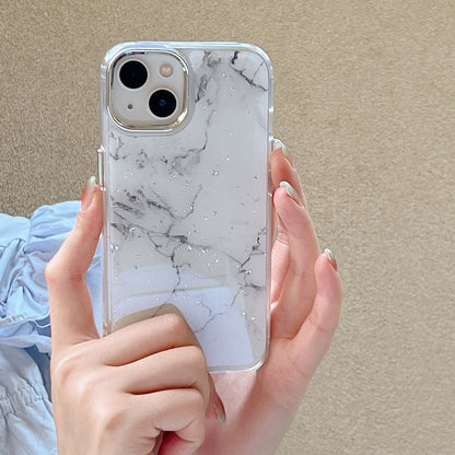 For iPhone 13 Epoxy Hard Acrylic+TPU Phone Shell Electroplating Marble Pattern Silver Foil Phone Case