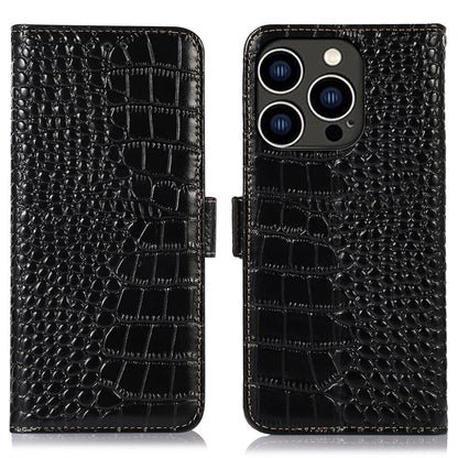 RFID Blocking Case for iPhone 15 Pro Max , Stand Wallet Genuine Cow Leather Phone Cover
