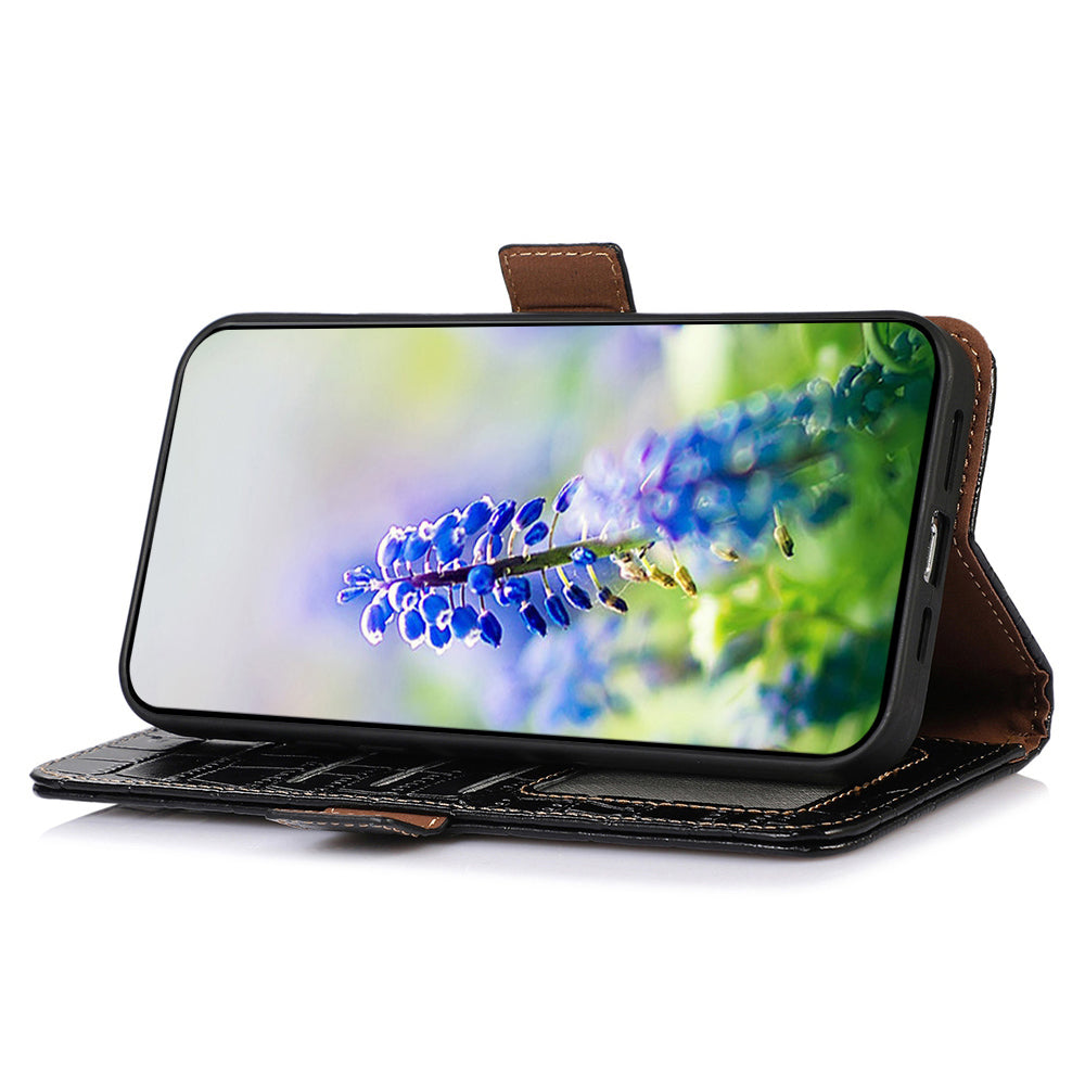 RFID Blocking Case for iPhone 15 Pro Max , Stand Wallet Genuine Cow Leather Phone Cover