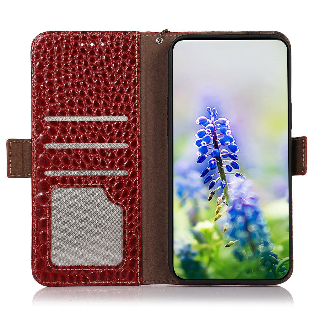 RFID Blocking Case for iPhone 15 Pro Max , Stand Wallet Genuine Cow Leather Phone Cover