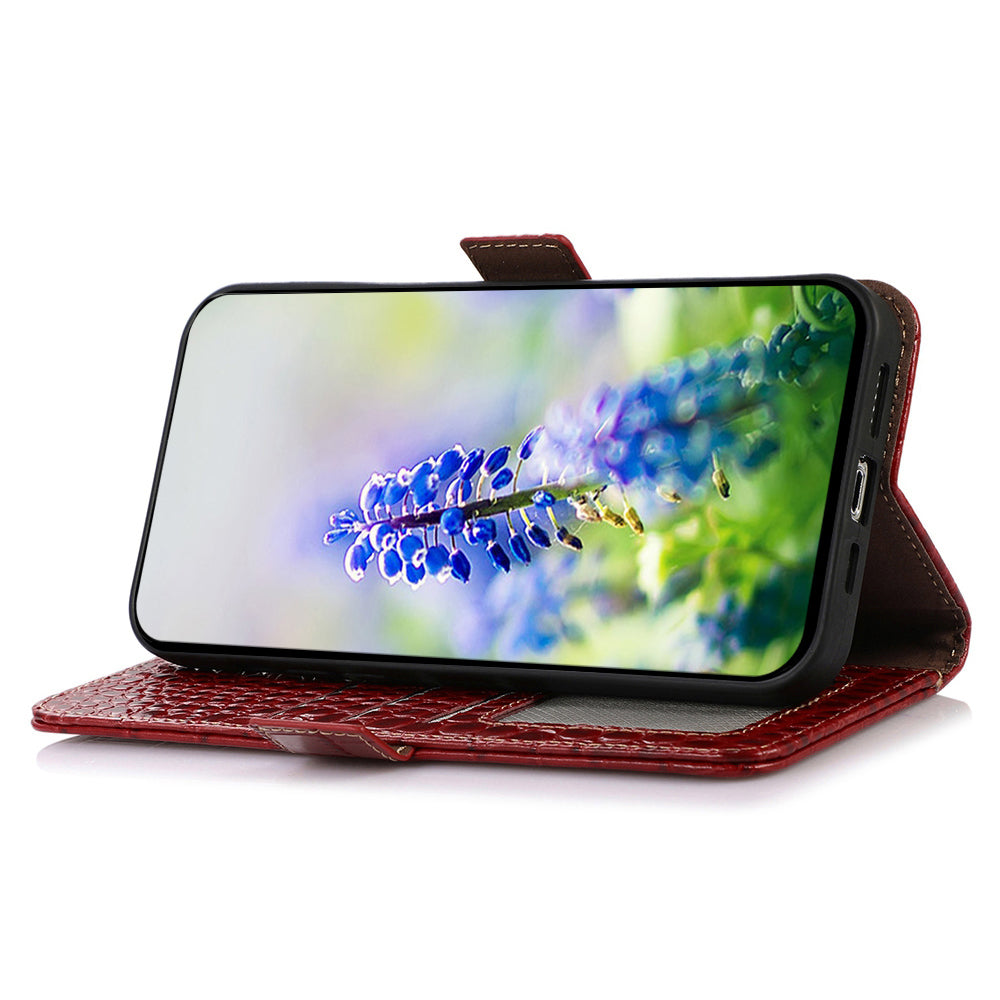 RFID Blocking Case for iPhone 15 Pro Max , Stand Wallet Genuine Cow Leather Phone Cover