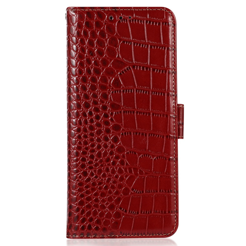 RFID Blocking Case for iPhone 15 Pro Max , Stand Wallet Genuine Cow Leather Phone Cover
