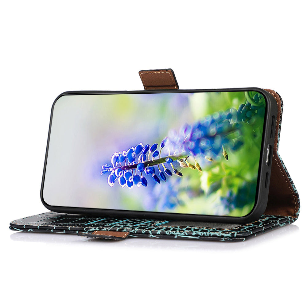 RFID Blocking Case for iPhone 15 Pro Max , Stand Wallet Genuine Cow Leather Phone Cover