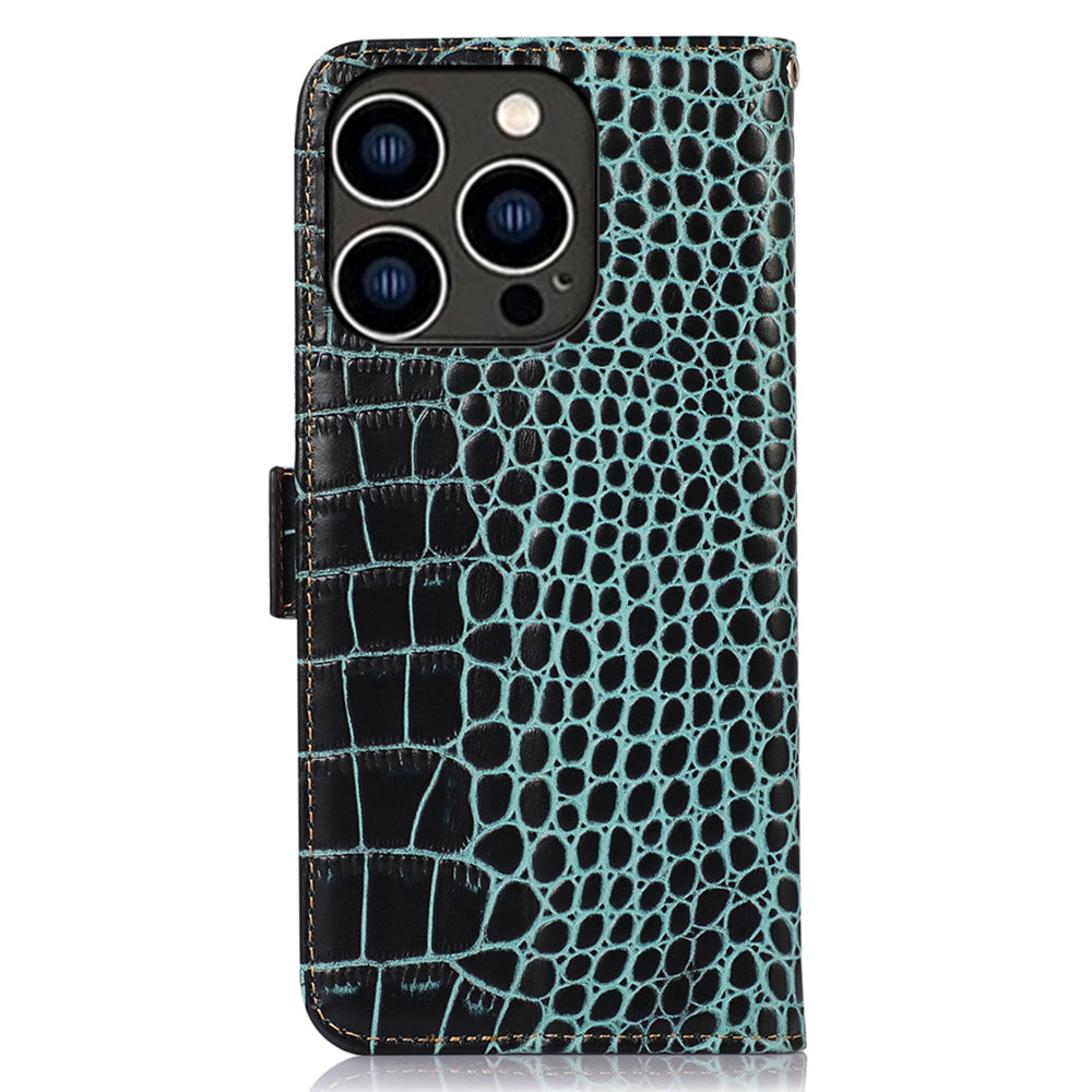 RFID Blocking Case for iPhone 15 Pro Max , Stand Wallet Genuine Cow Leather Phone Cover