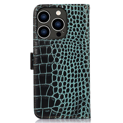 RFID Blocking Case for iPhone 15 Pro Max , Stand Wallet Genuine Cow Leather Phone Cover