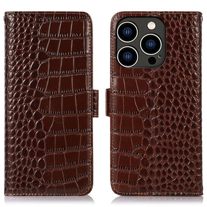 RFID Blocking Case for iPhone 15 Pro Max , Stand Wallet Genuine Cow Leather Phone Cover