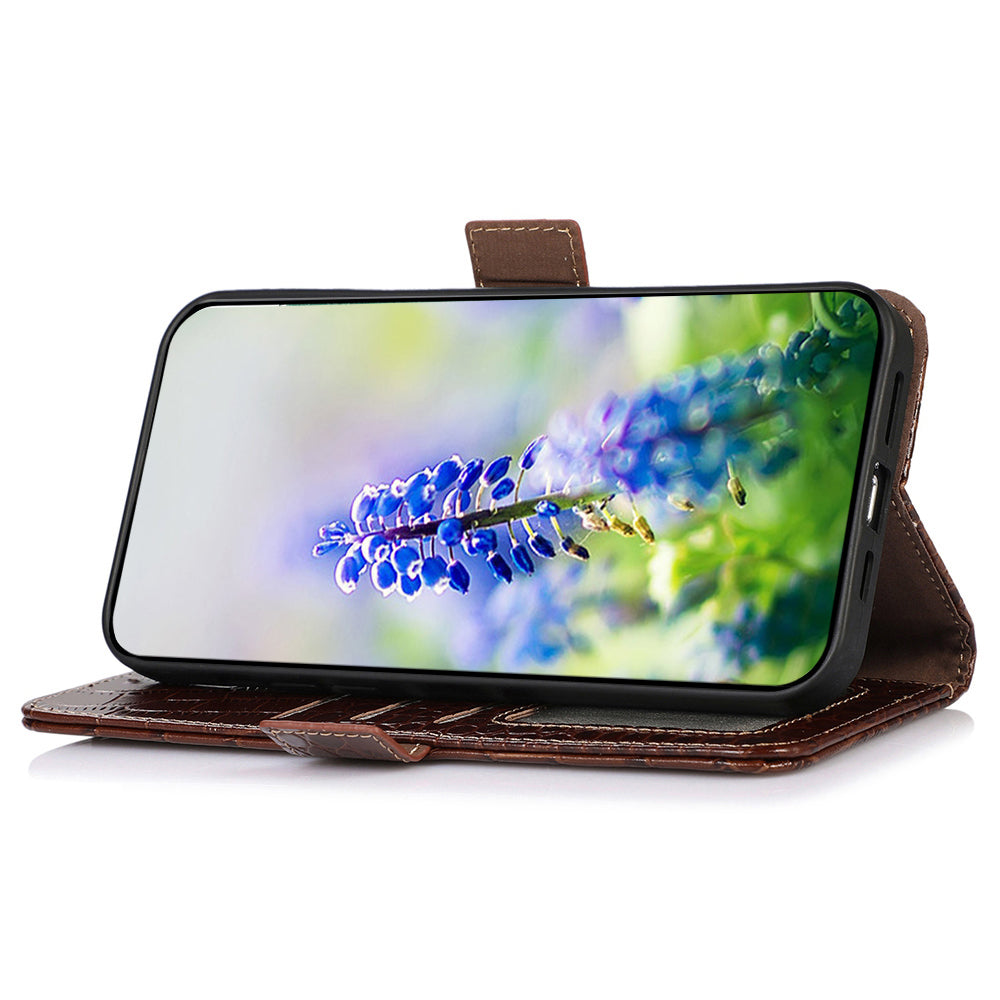 RFID Blocking Case for iPhone 15 Pro Max , Stand Wallet Genuine Cow Leather Phone Cover