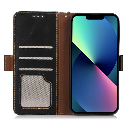 RFID Blocking Phone Case for iPhone 15 Pro Max , Genuine Cow Leather Wallet Phone Stand Cover