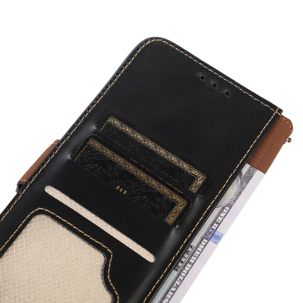 RFID Blocking Phone Case for iPhone 15 Pro Max , Genuine Cow Leather Wallet Phone Stand Cover