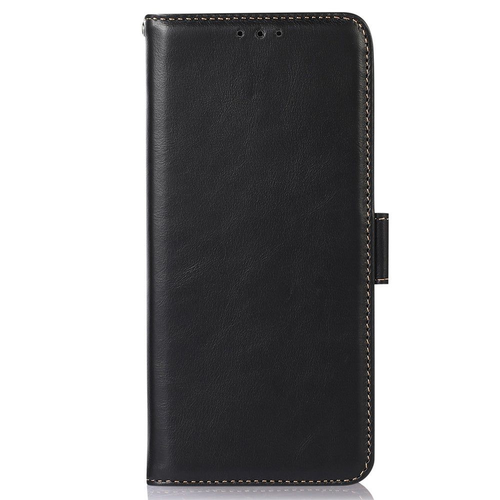 RFID Blocking Phone Case for iPhone 15 Pro Max , Genuine Cow Leather Wallet Phone Stand Cover