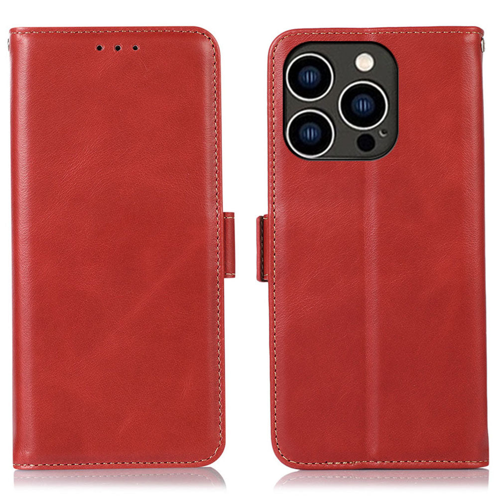 RFID Blocking Phone Case for iPhone 15 Pro Max , Genuine Cow Leather Wallet Phone Stand Cover