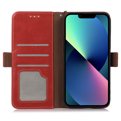 RFID Blocking Phone Case for iPhone 15 Pro Max , Genuine Cow Leather Wallet Phone Stand Cover