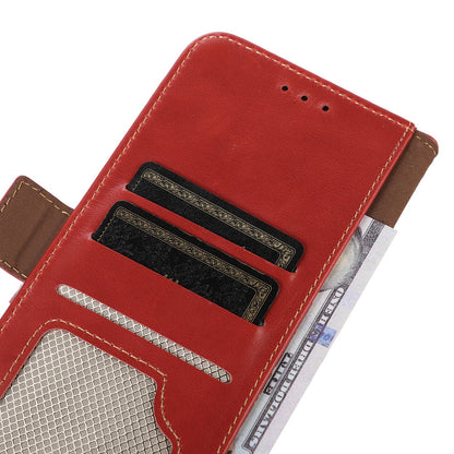 RFID Blocking Phone Case for iPhone 15 Pro Max , Genuine Cow Leather Wallet Phone Stand Cover