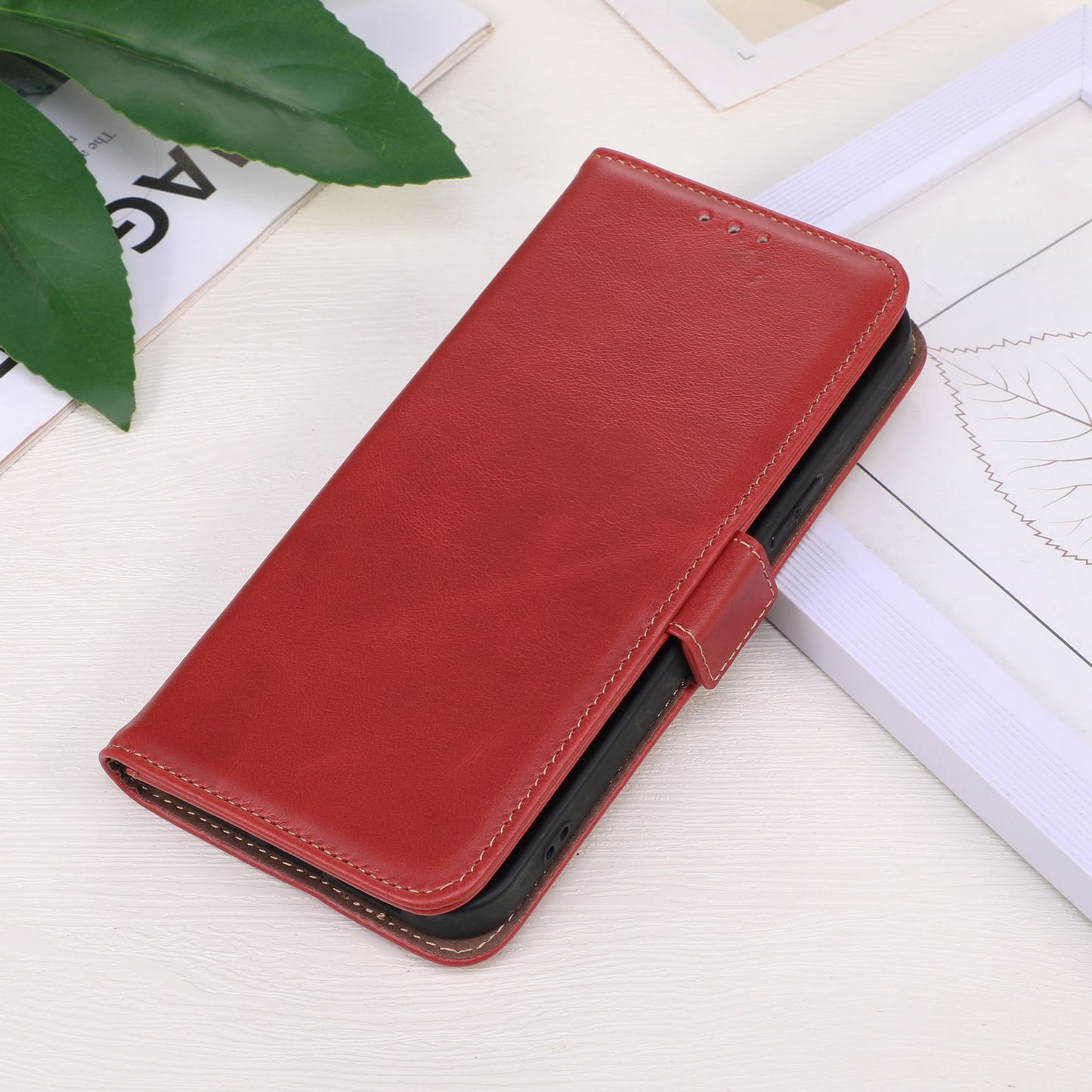 RFID Blocking Phone Case for iPhone 15 Pro Max , Genuine Cow Leather Wallet Phone Stand Cover