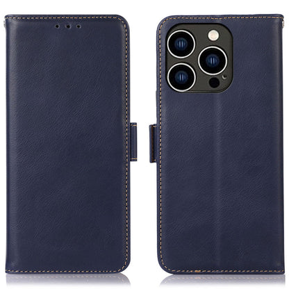 RFID Blocking Phone Case for iPhone 15 Pro Max , Genuine Cow Leather Wallet Phone Stand Cover