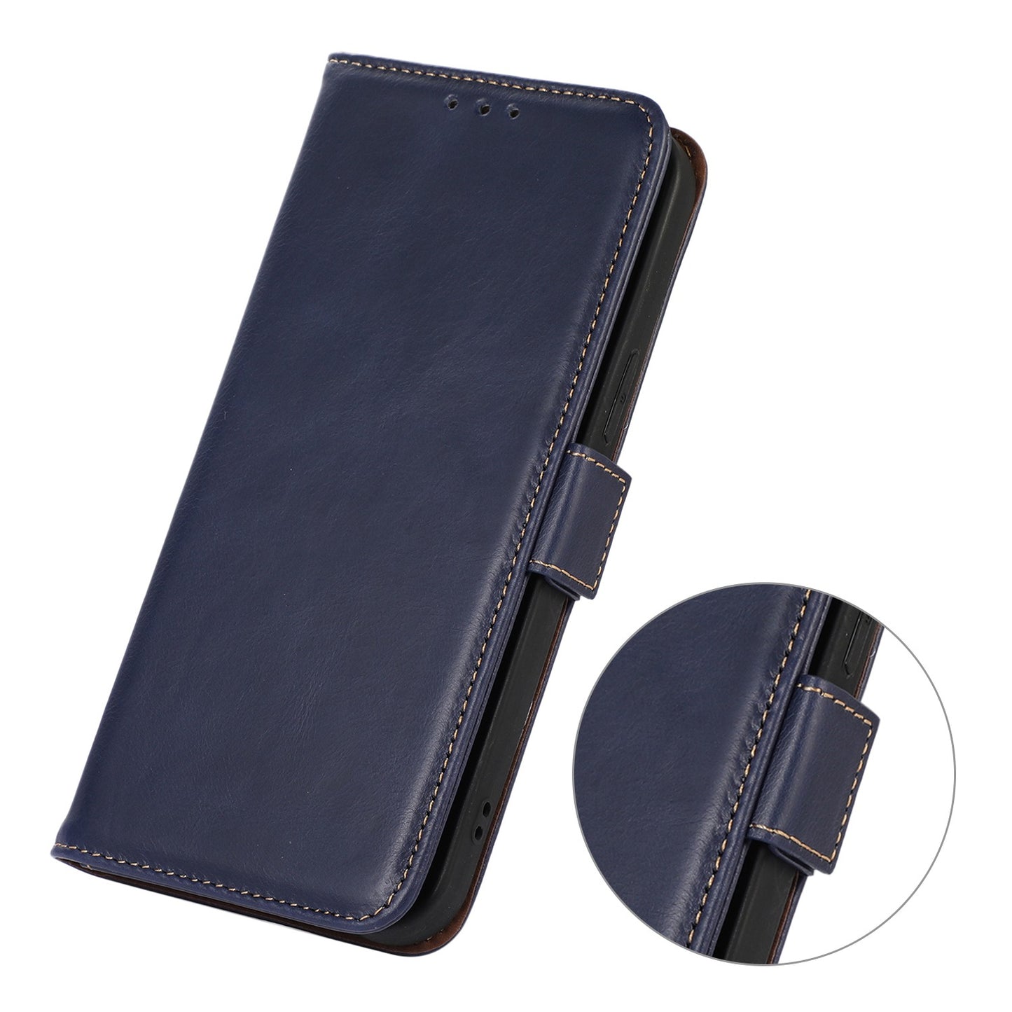 RFID Blocking Phone Case for iPhone 15 Pro Max , Genuine Cow Leather Wallet Phone Stand Cover