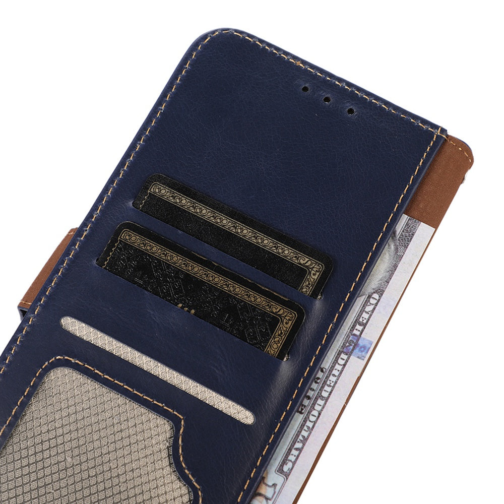RFID Blocking Phone Case for iPhone 15 Pro Max , Genuine Cow Leather Wallet Phone Stand Cover