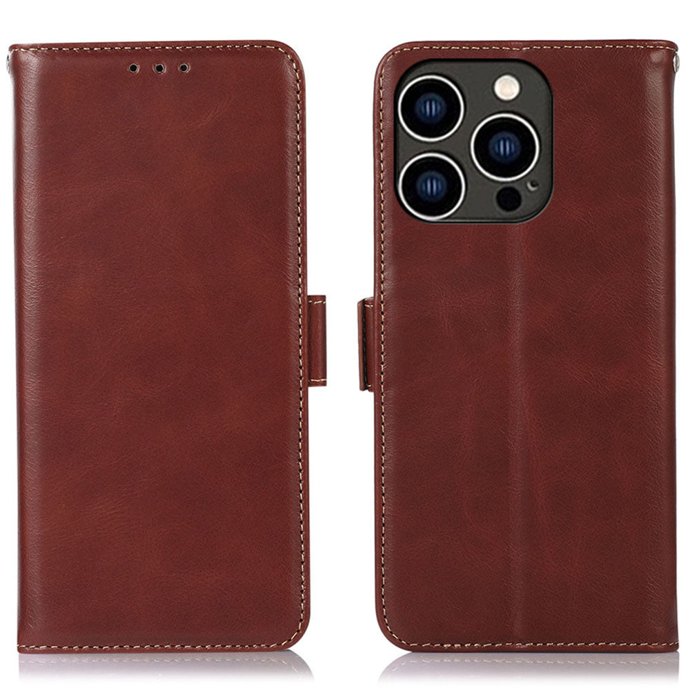 RFID Blocking Phone Case for iPhone 15 Pro Max , Genuine Cow Leather Wallet Phone Stand Cover