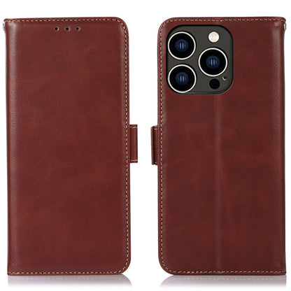 RFID Blocking Phone Case for iPhone 15 Pro Max , Genuine Cow Leather Wallet Phone Stand Cover
