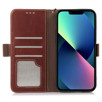 RFID Blocking Phone Case for iPhone 15 Pro Max , Genuine Cow Leather Wallet Phone Stand Cover