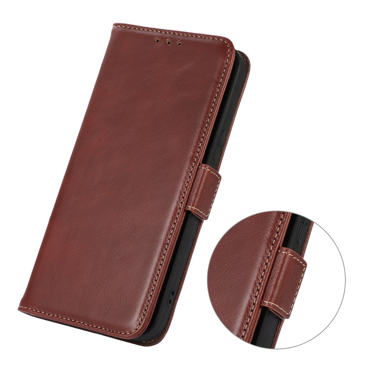 RFID Blocking Phone Case for iPhone 15 Pro Max , Genuine Cow Leather Wallet Phone Stand Cover
