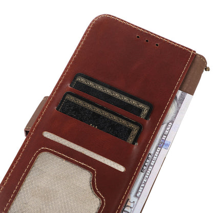 RFID Blocking Phone Case for iPhone 15 Pro Max , Genuine Cow Leather Wallet Phone Stand Cover