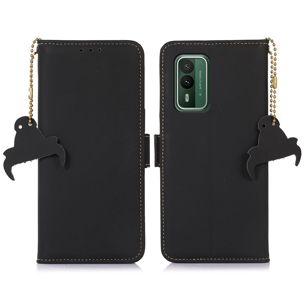 RFID Blocking Genuine Cow Leather Case for Nokia XR21, Wallet Stand Full Protection Phone Cover