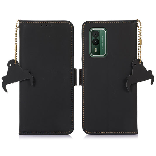RFID Blocking Genuine Cow Leather Case for Nokia XR21, Wallet Stand Full Protection Phone Cover