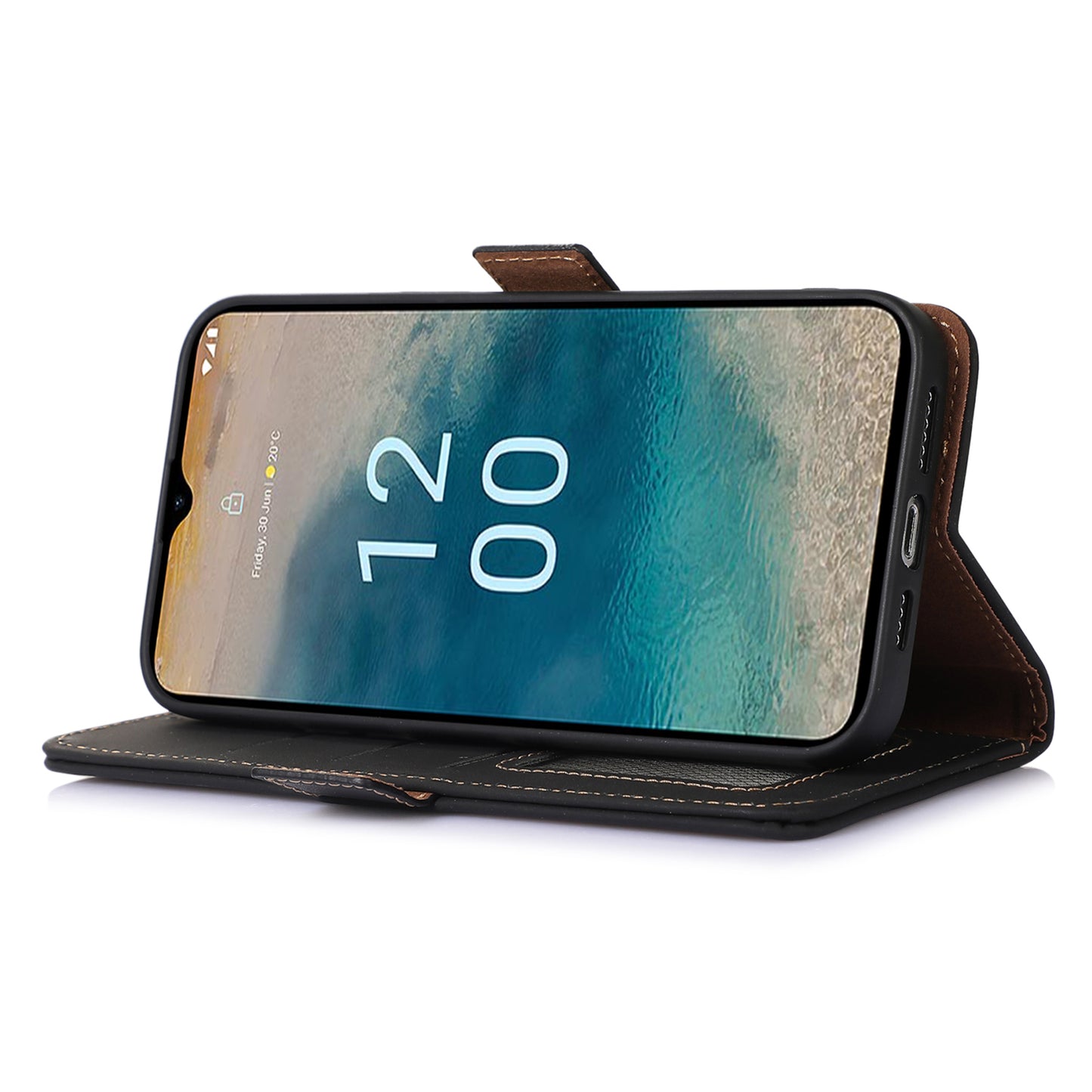 RFID Blocking Genuine Cow Leather Case for Nokia XR21, Wallet Stand Full Protection Phone Cover