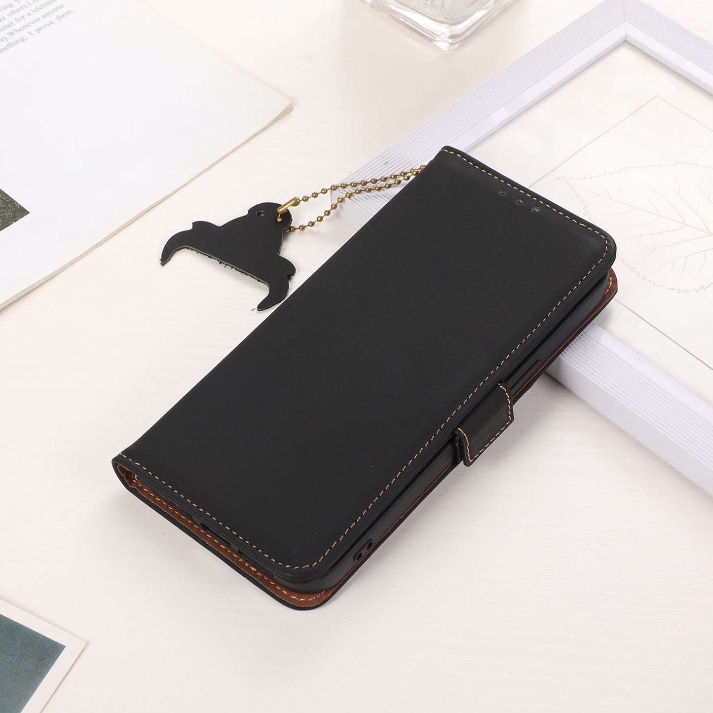 RFID Blocking Genuine Cow Leather Case for Nokia XR21, Wallet Stand Full Protection Phone Cover