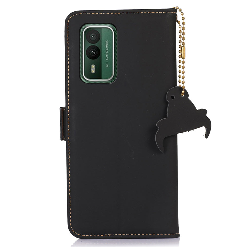 RFID Blocking Genuine Cow Leather Case for Nokia XR21, Wallet Stand Full Protection Phone Cover
