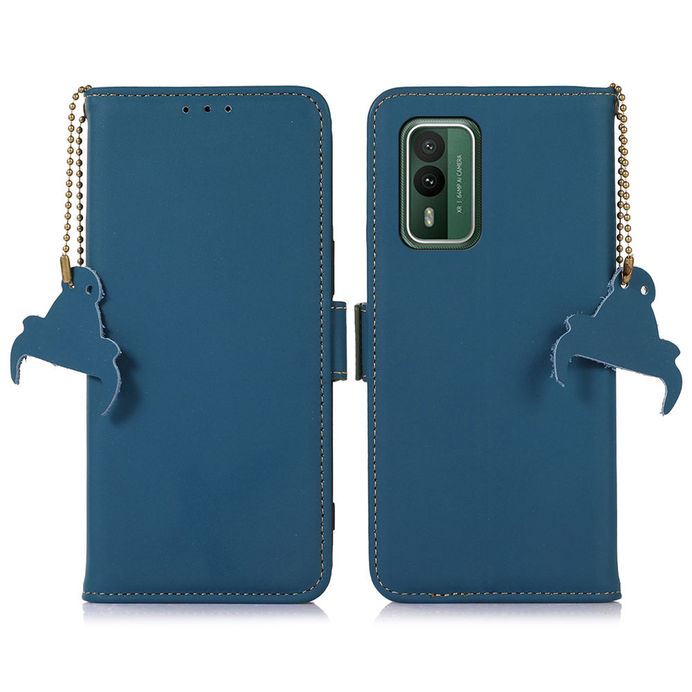 RFID Blocking Genuine Cow Leather Case for Nokia XR21, Wallet Stand Full Protection Phone Cover