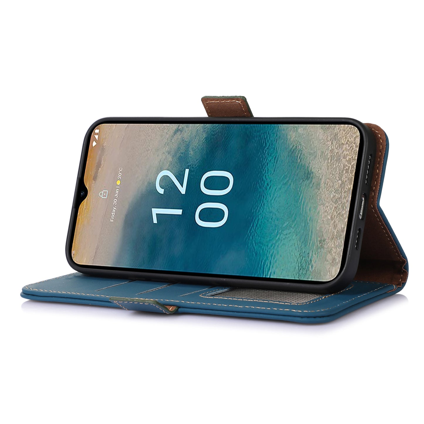 RFID Blocking Genuine Cow Leather Case for Nokia XR21, Wallet Stand Full Protection Phone Cover