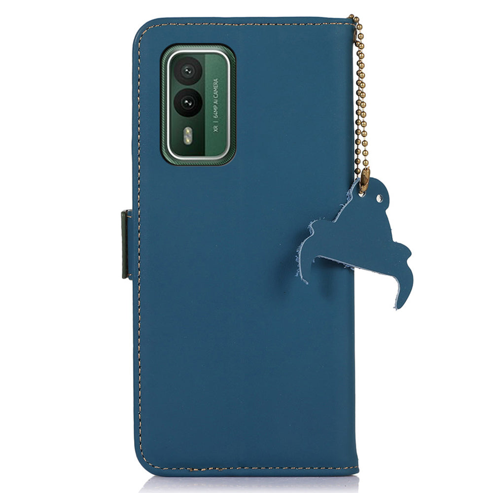 RFID Blocking Genuine Cow Leather Case for Nokia XR21, Wallet Stand Full Protection Phone Cover
