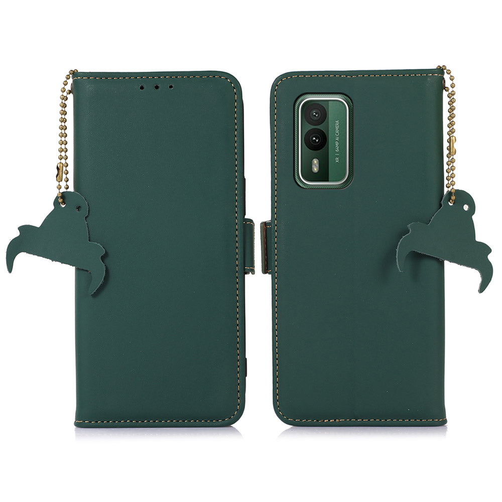 RFID Blocking Genuine Cow Leather Case for Nokia XR21, Wallet Stand Full Protection Phone Cover