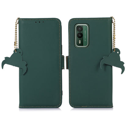 RFID Blocking Genuine Cow Leather Case for Nokia XR21, Wallet Stand Full Protection Phone Cover