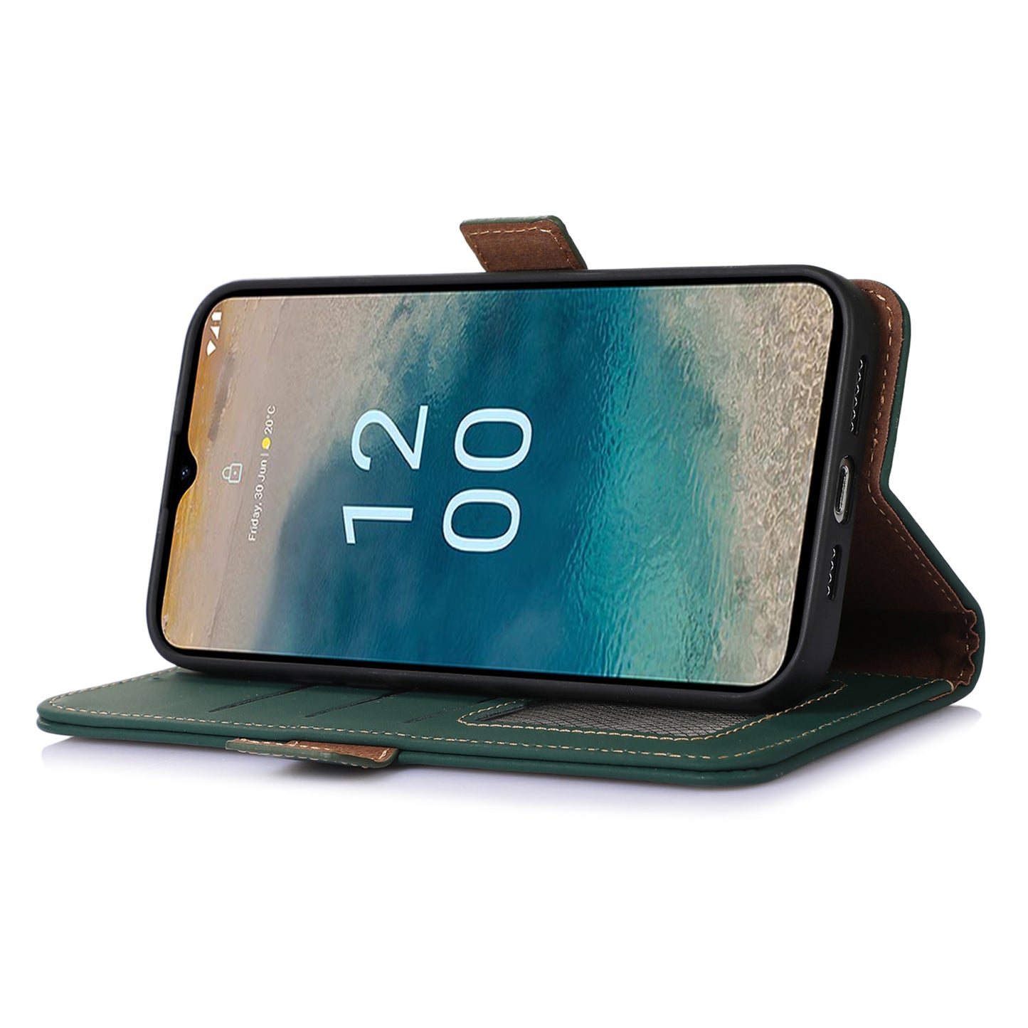 RFID Blocking Genuine Cow Leather Case for Nokia XR21, Wallet Stand Full Protection Phone Cover