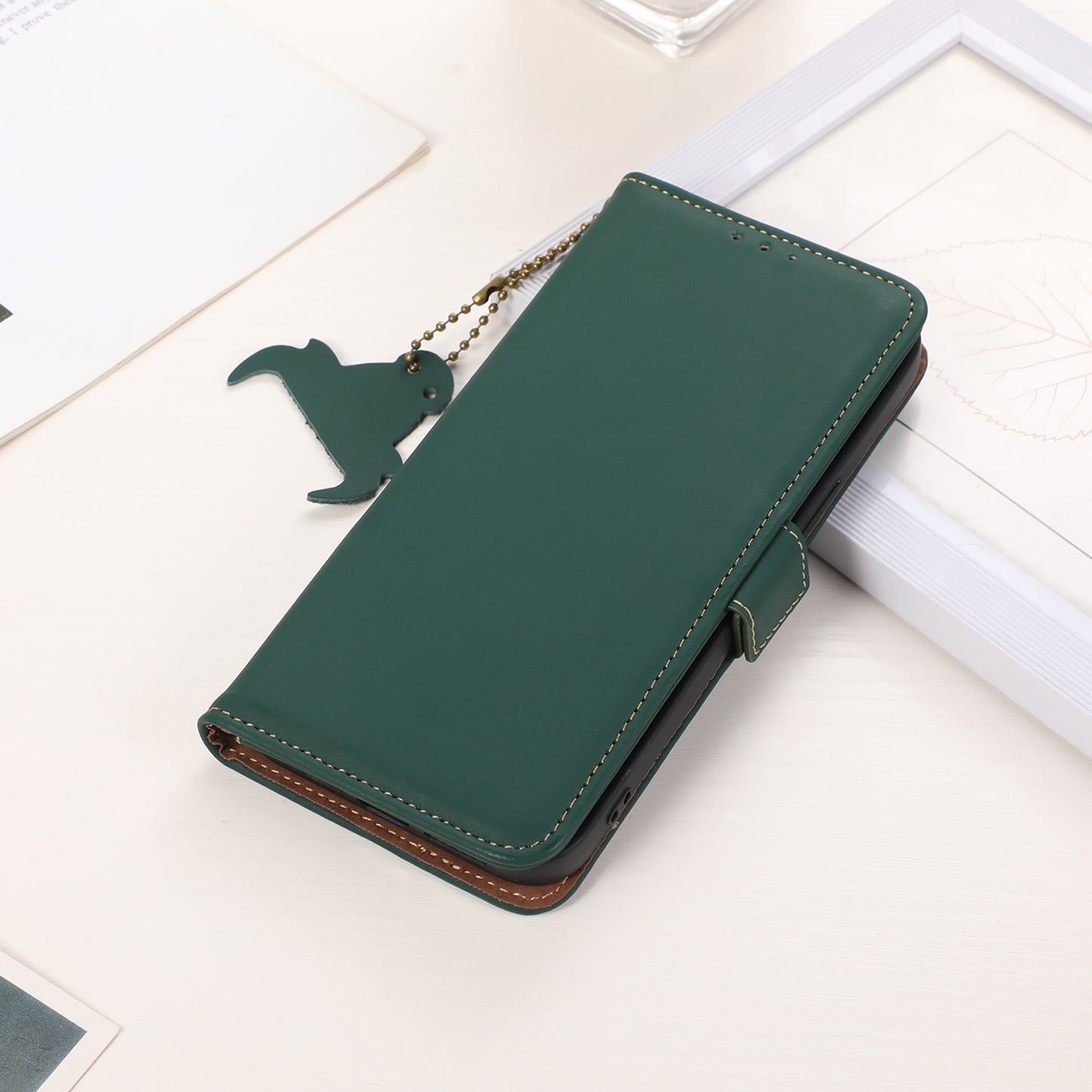 RFID Blocking Genuine Cow Leather Case for Nokia XR21, Wallet Stand Full Protection Phone Cover